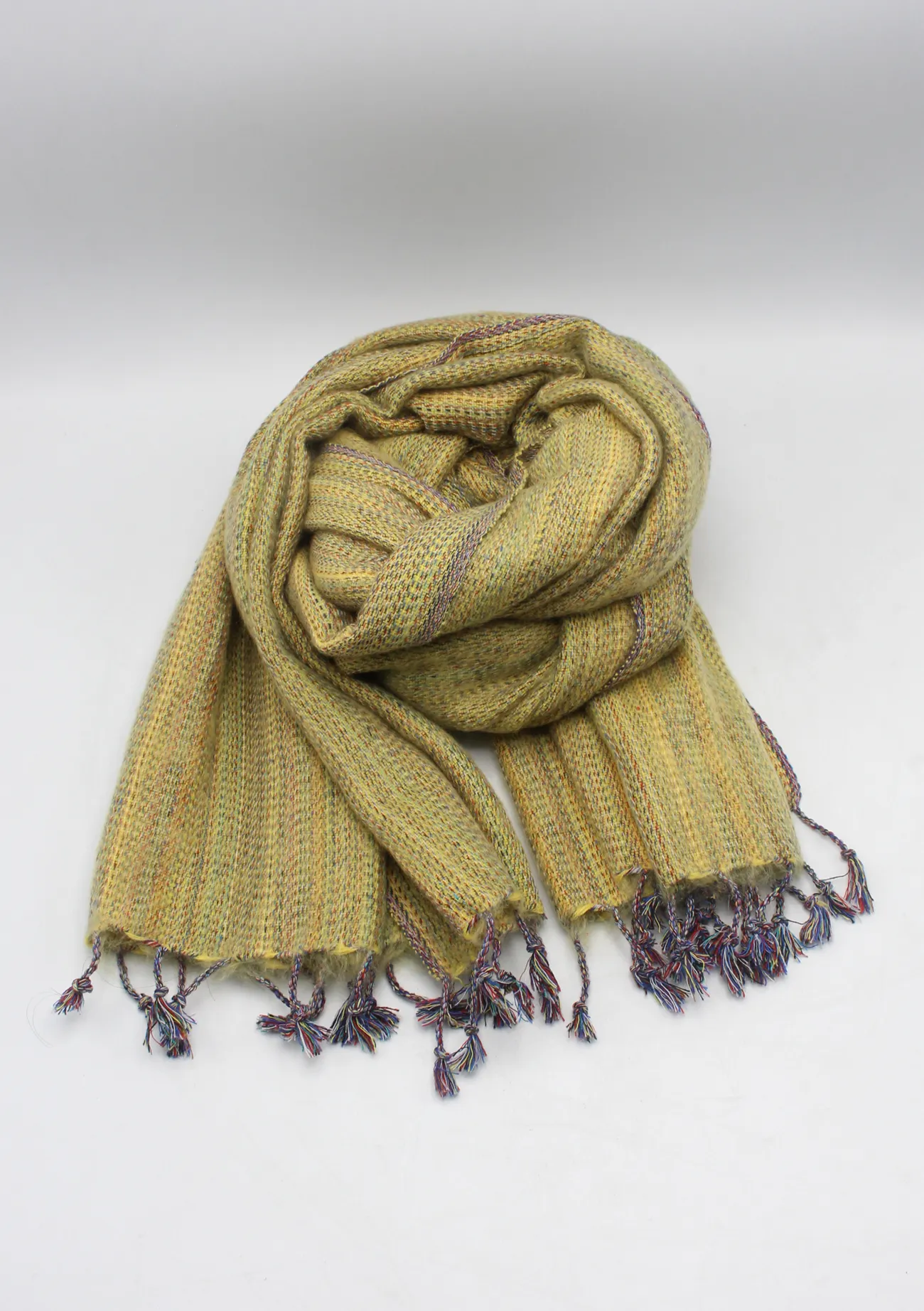 Hand Woven Yellow Striped Yak Wool Shawl Nepal