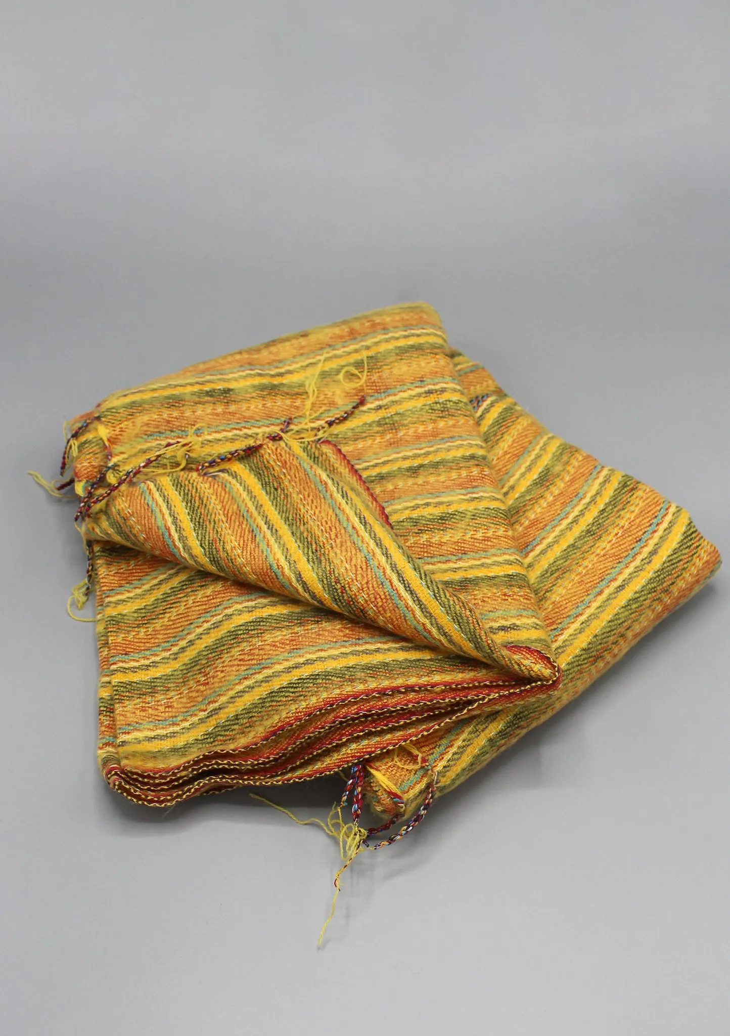 Hand Woven Yellow Striped Yak Wool Shawl Nepal