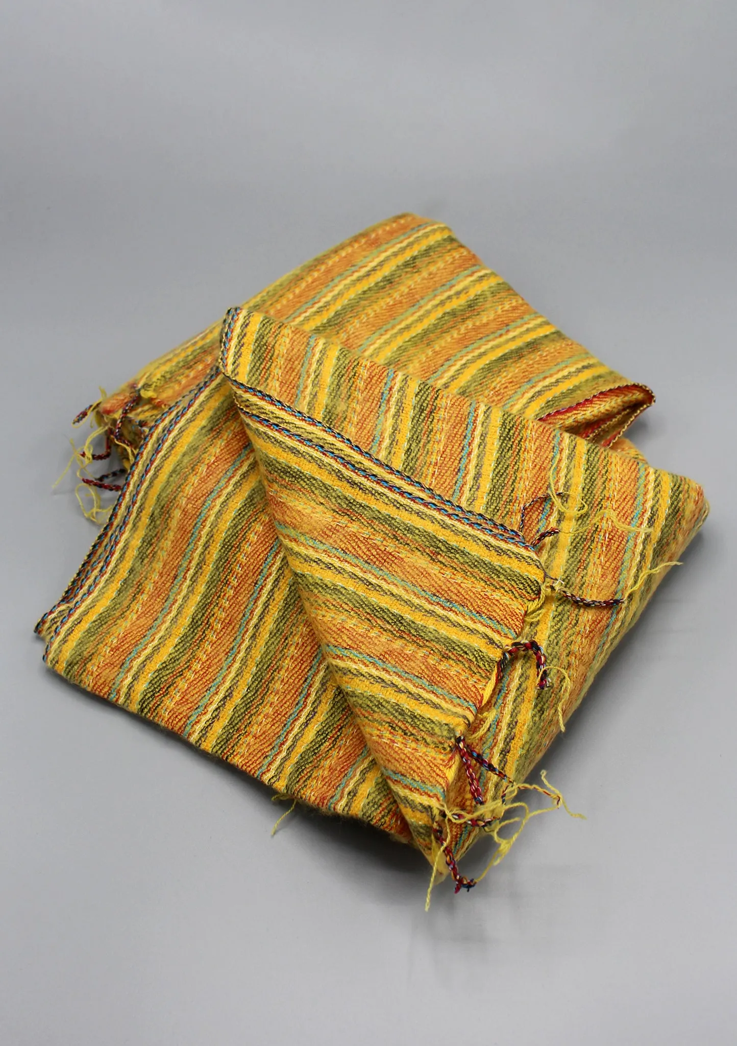 Hand Woven Yellow Striped Yak Wool Shawl Nepal