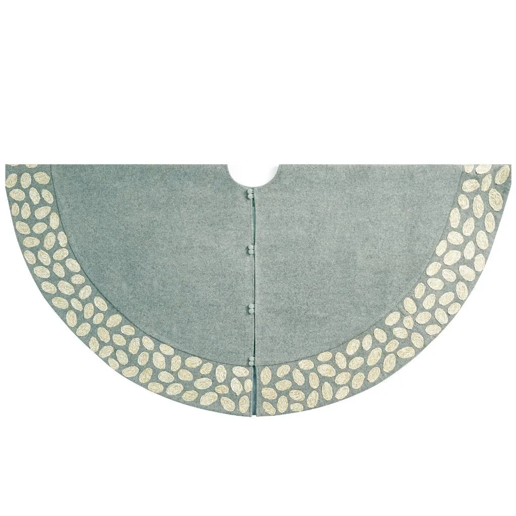 Handmade Christmas Tree Skirt in Recycled Wool - Pebble Border on Gray- 60"