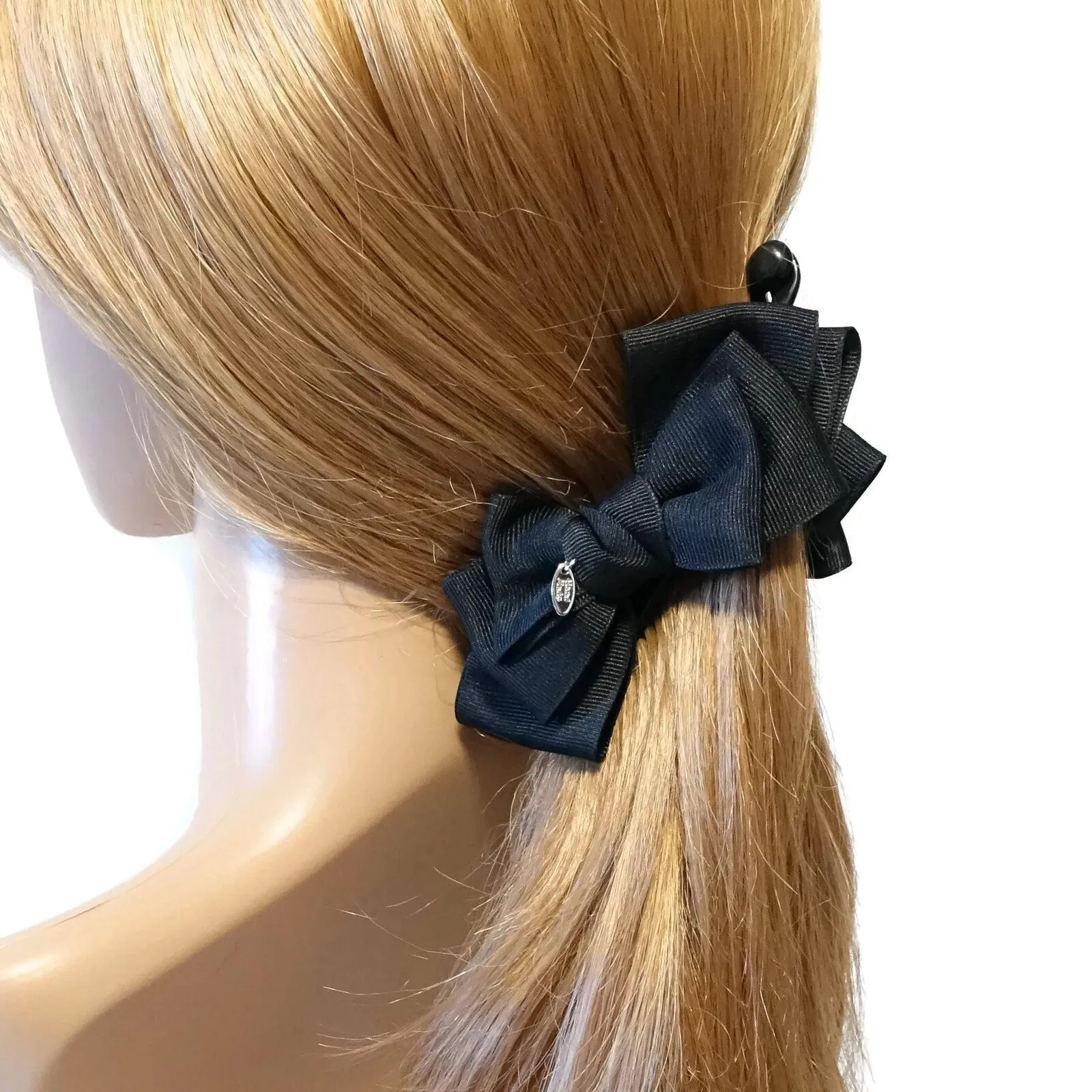 Handmade grosgrain multi layer bow banana hair clip