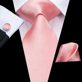 Hi-Tie $9.99 Pink Satin Wedding Coral Solid Tie Pocket Square Cufflinks Set