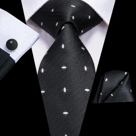 Hi-Tie Black White Polka Dot Necktie Pocket Square Cufflinks Sets