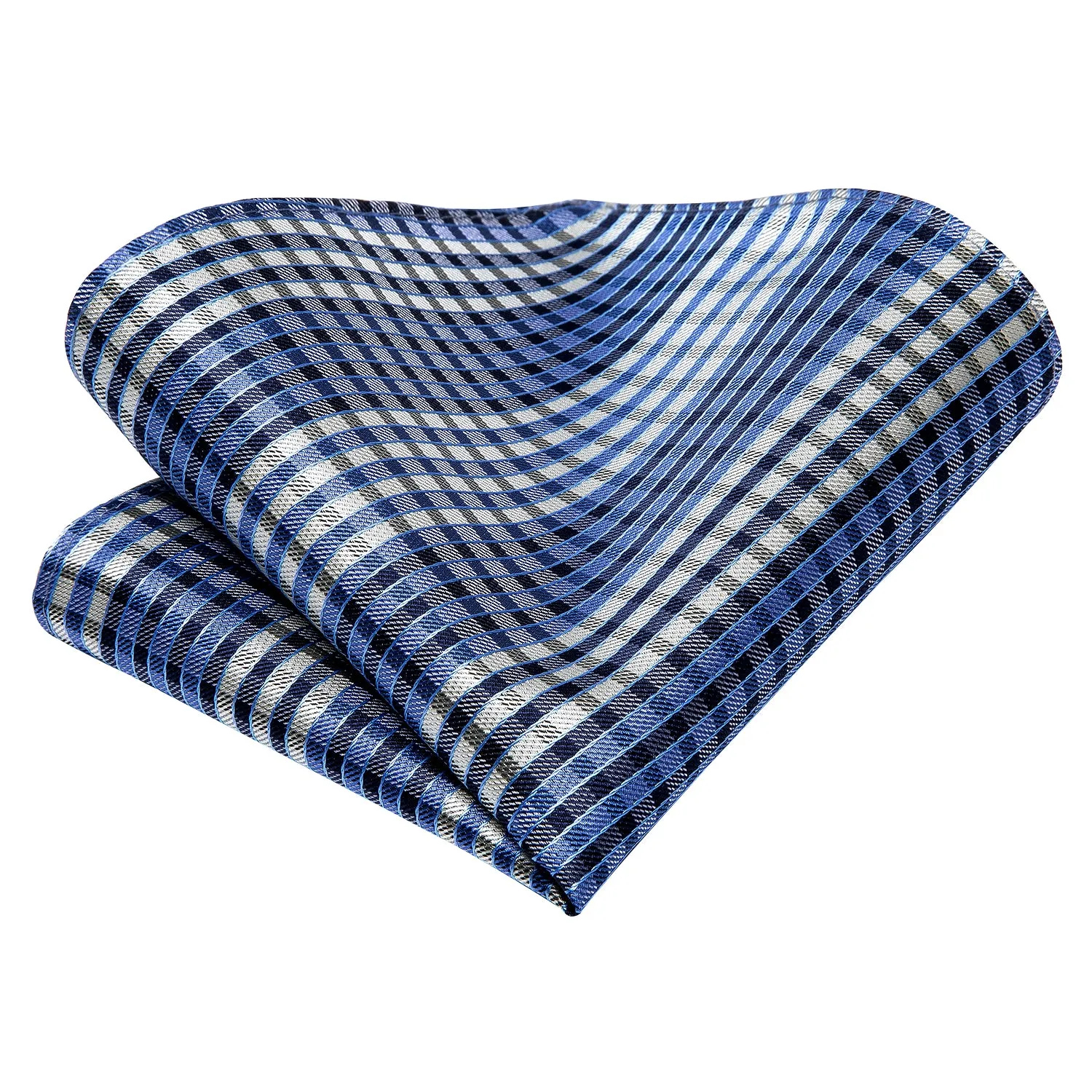 Hi-Tie Blue Beige Plaid Men's Silk Necktie Pocket Square Cufflinks Set