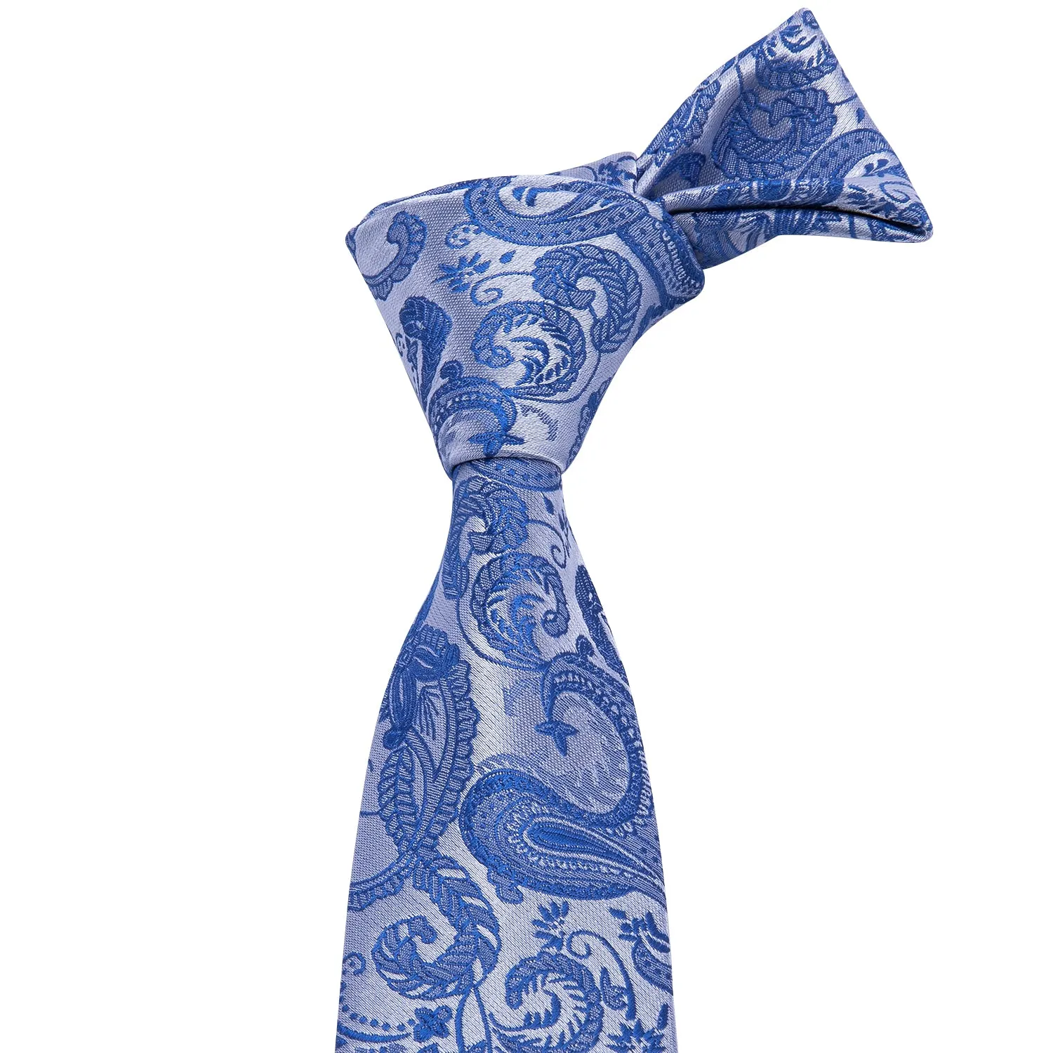 Hi-Tie Blue Tie Essential Blue Paisley Tie Pocket Square Cufflinks Set