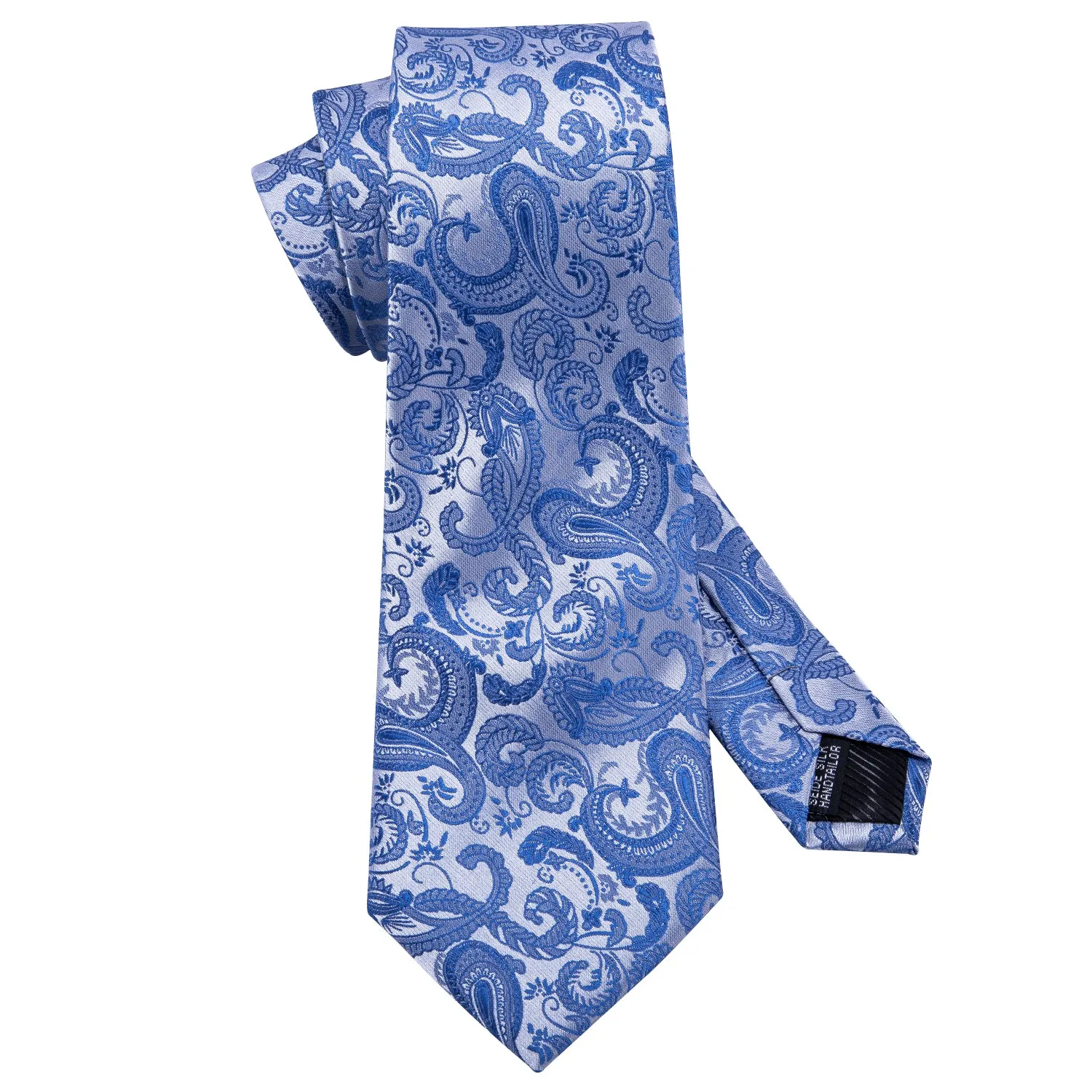 Hi-Tie Blue Tie Essential Blue Paisley Tie Pocket Square Cufflinks Set