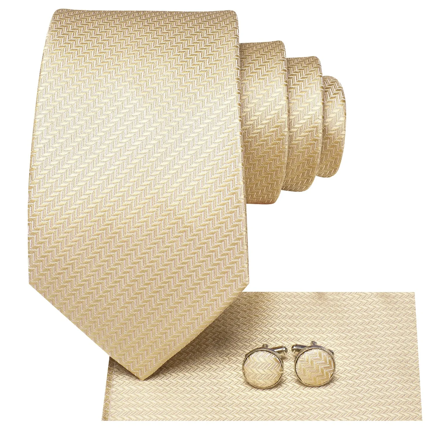 Hi-Tie Champagne Necktie Men Geometric Tie Pocket Square Cufflinks Set