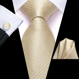 Hi-Tie Champagne Necktie Men Geometric Tie Pocket Square Cufflinks Set