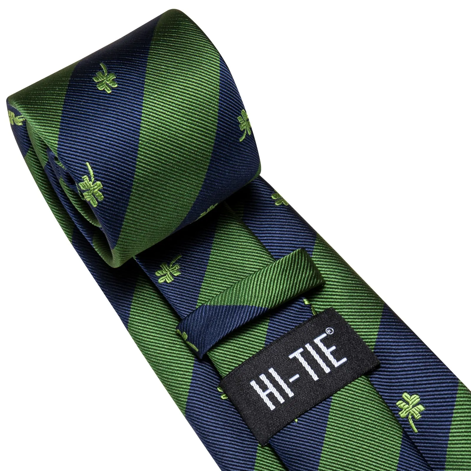 Hi-Tie Deep Blue Green Striped Silk Mens Tie Pocket Square Cufflinks Set