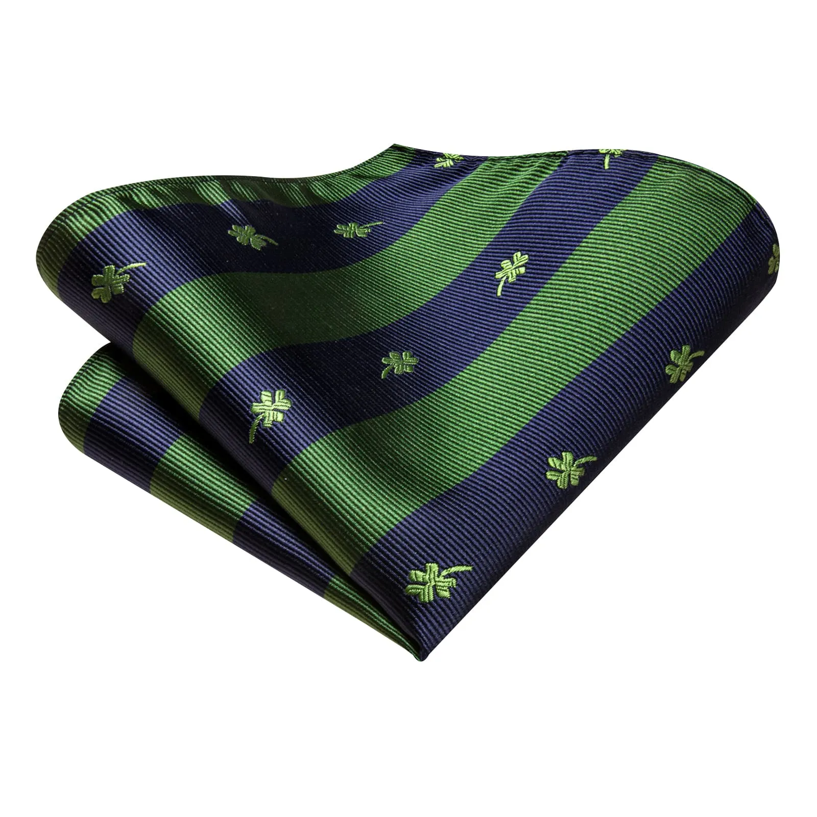 Hi-Tie Deep Blue Green Striped Silk Mens Tie Pocket Square Cufflinks Set