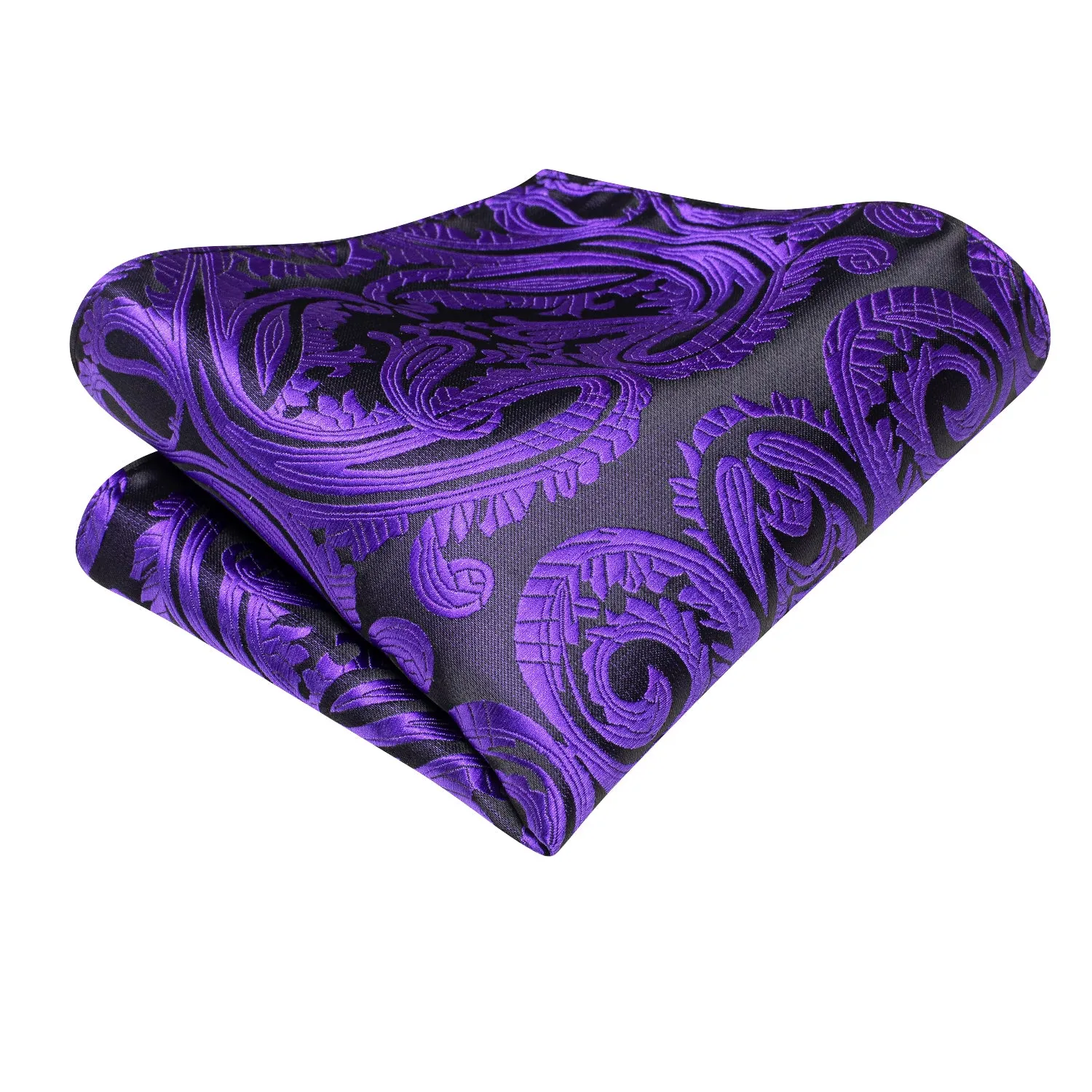 Hi-Tie Deep Purple Necktie Paisley Men Tie Pocket Square Cufflinks Set