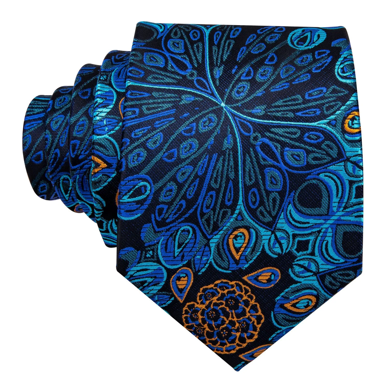 Hi-Tie Fantastic Teal Blue Floral Necktie Pocket Square Cufflinks Set