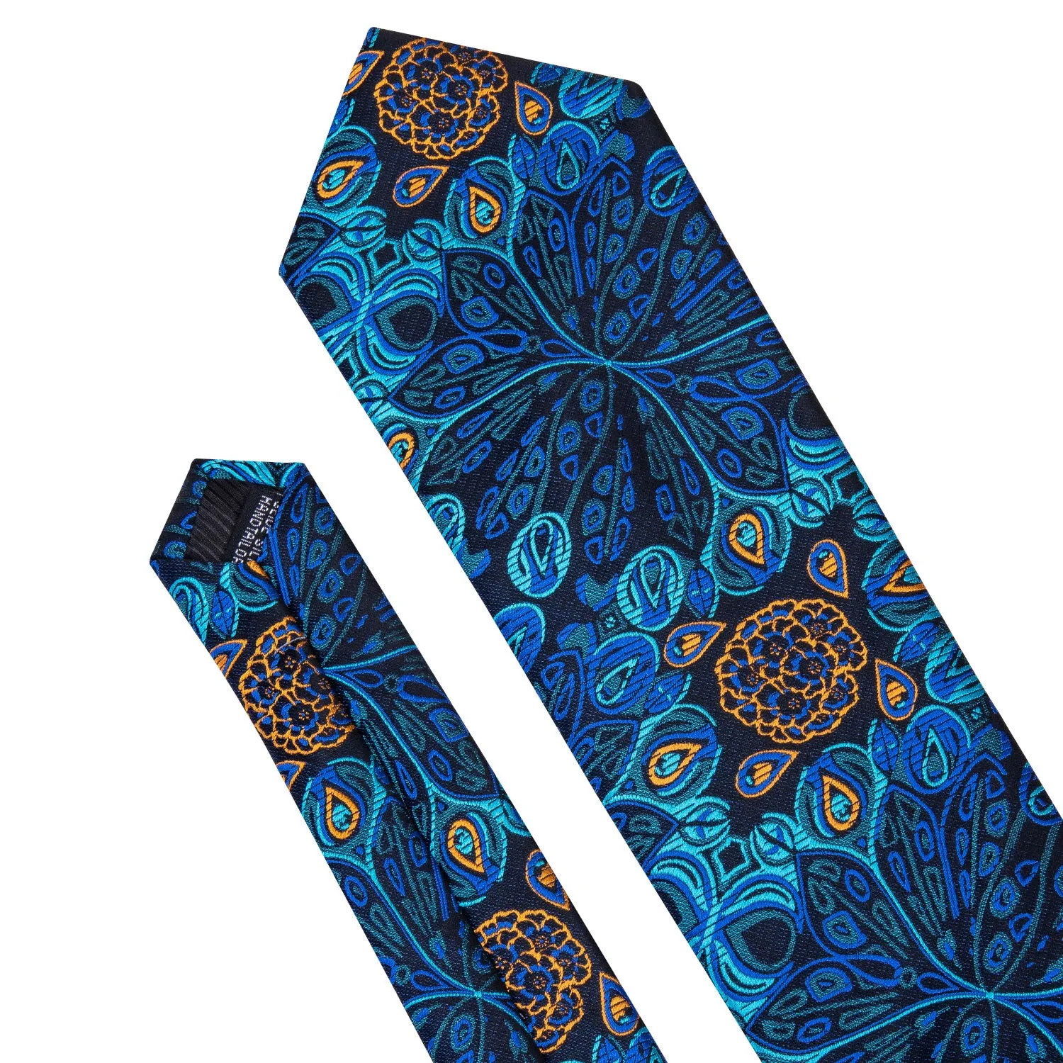 Hi-Tie Fantastic Teal Blue Floral Necktie Pocket Square Cufflinks Set