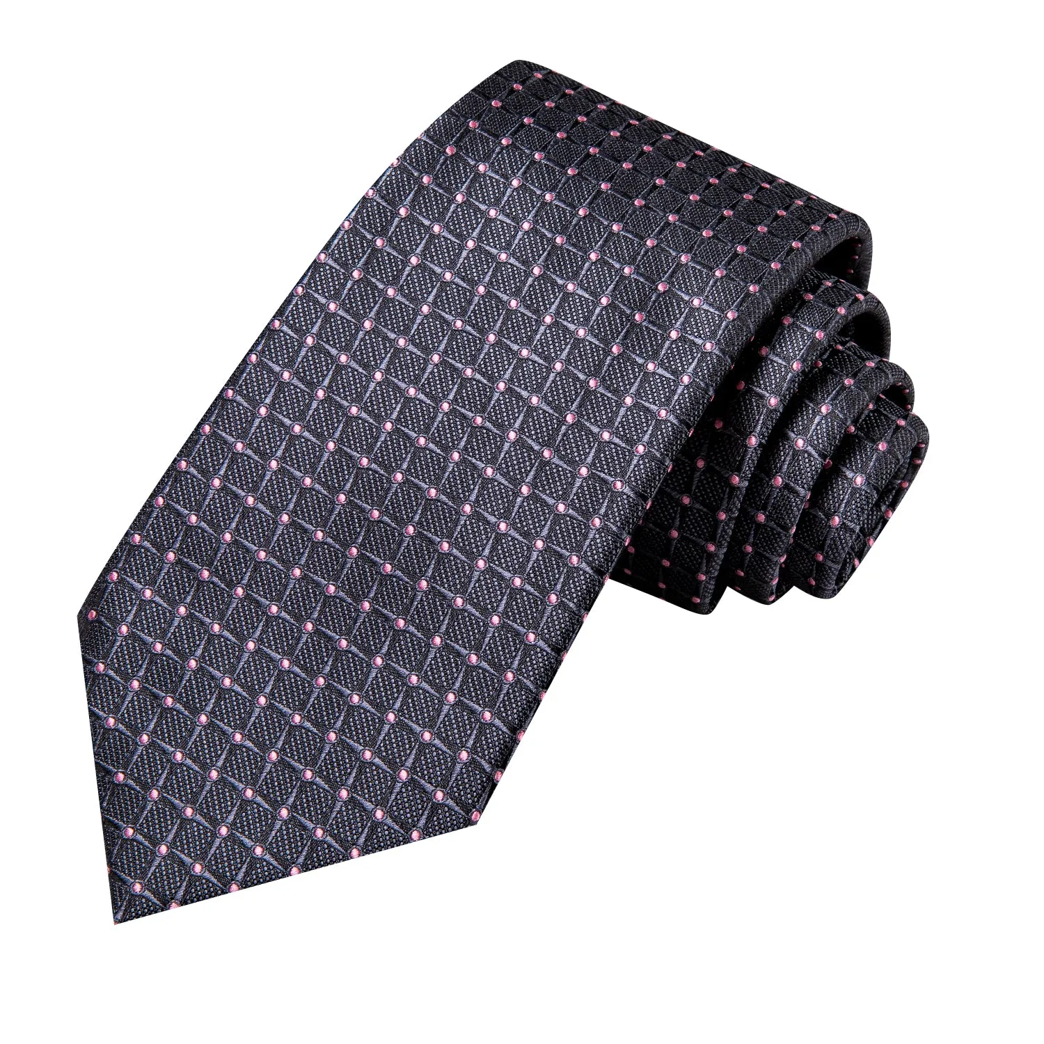 Hi-Tie Grey Pink Novelty Men's Tie Pocket Square Cufflinks Set