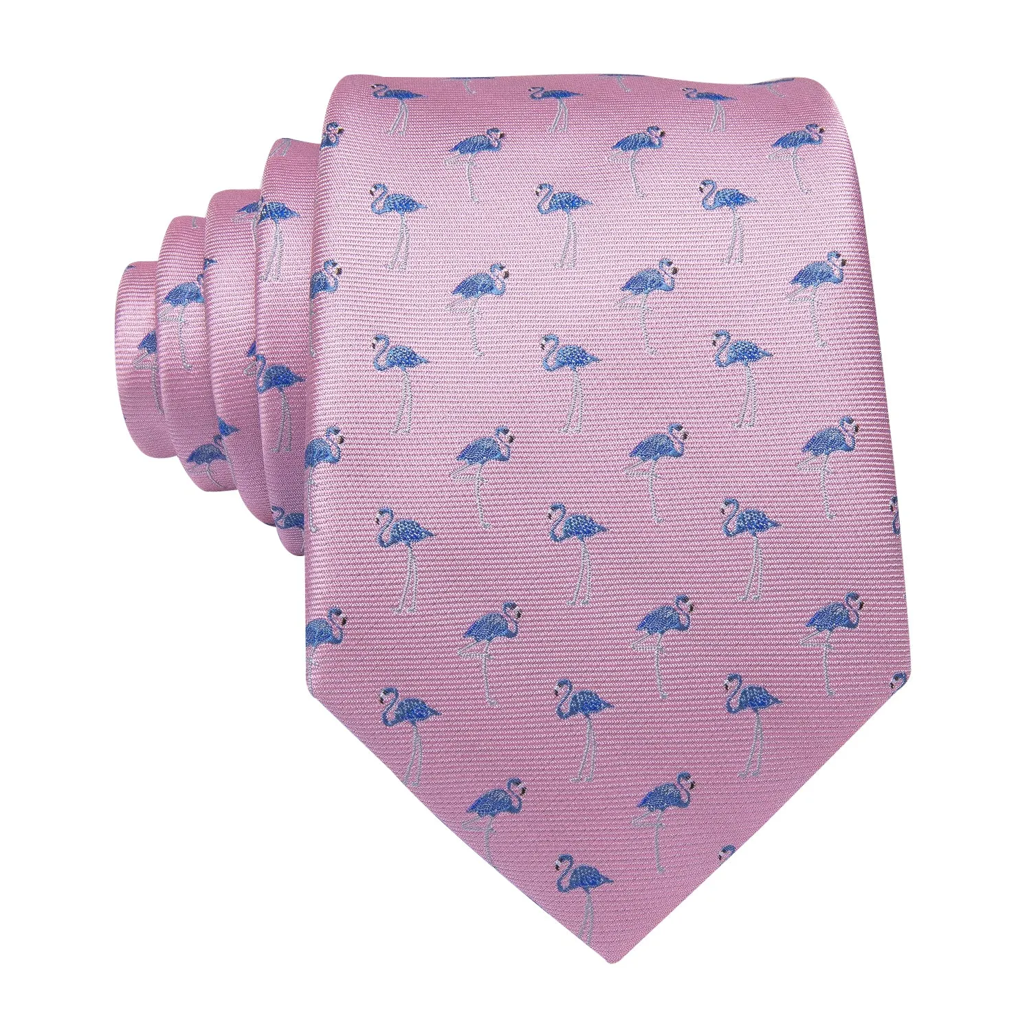 Hi-Tie Pink Men's Tie Blue Flamingo Tie Pocket Square Cufflinks Set