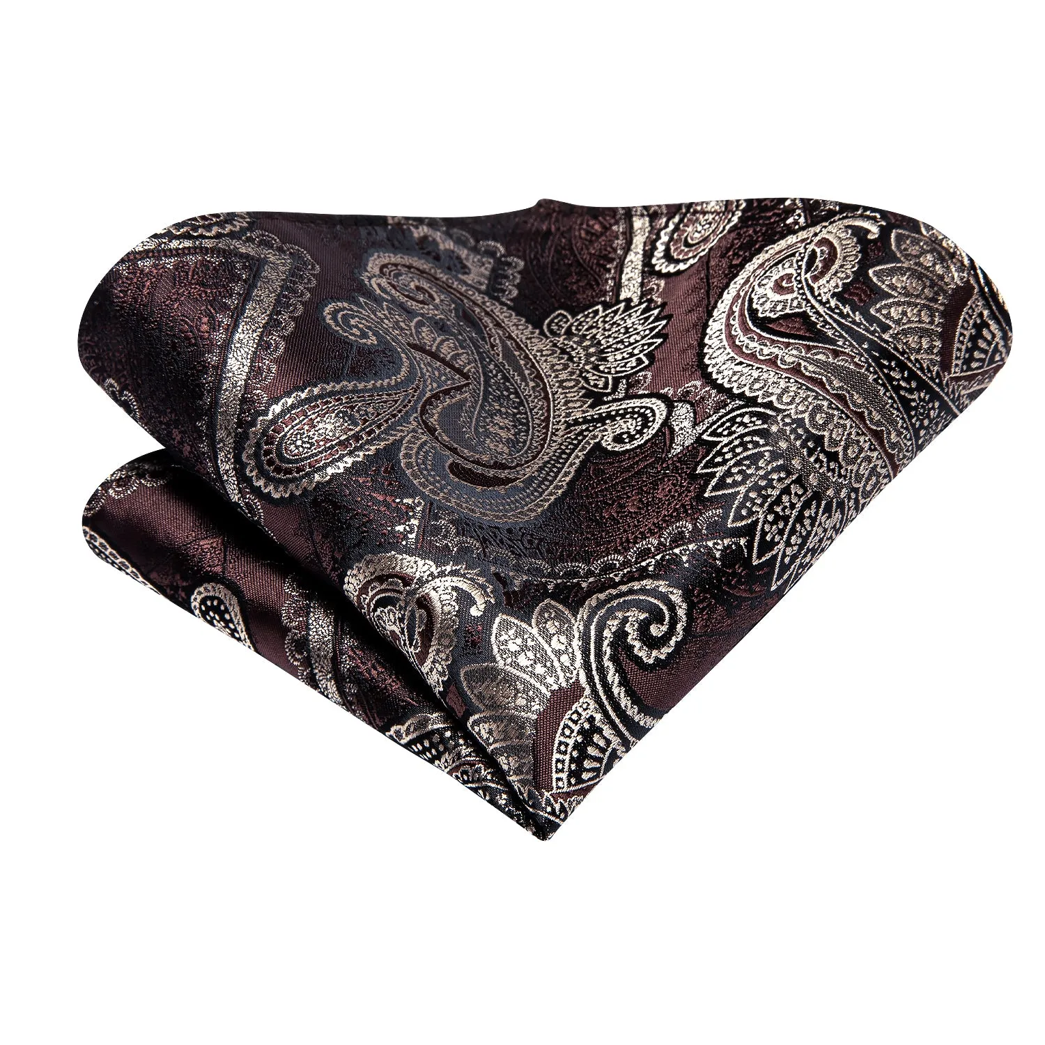 Hi-Tie Rosy Brown Necktie Beige Paisley Men's Tie Hanky Cufflinks Set