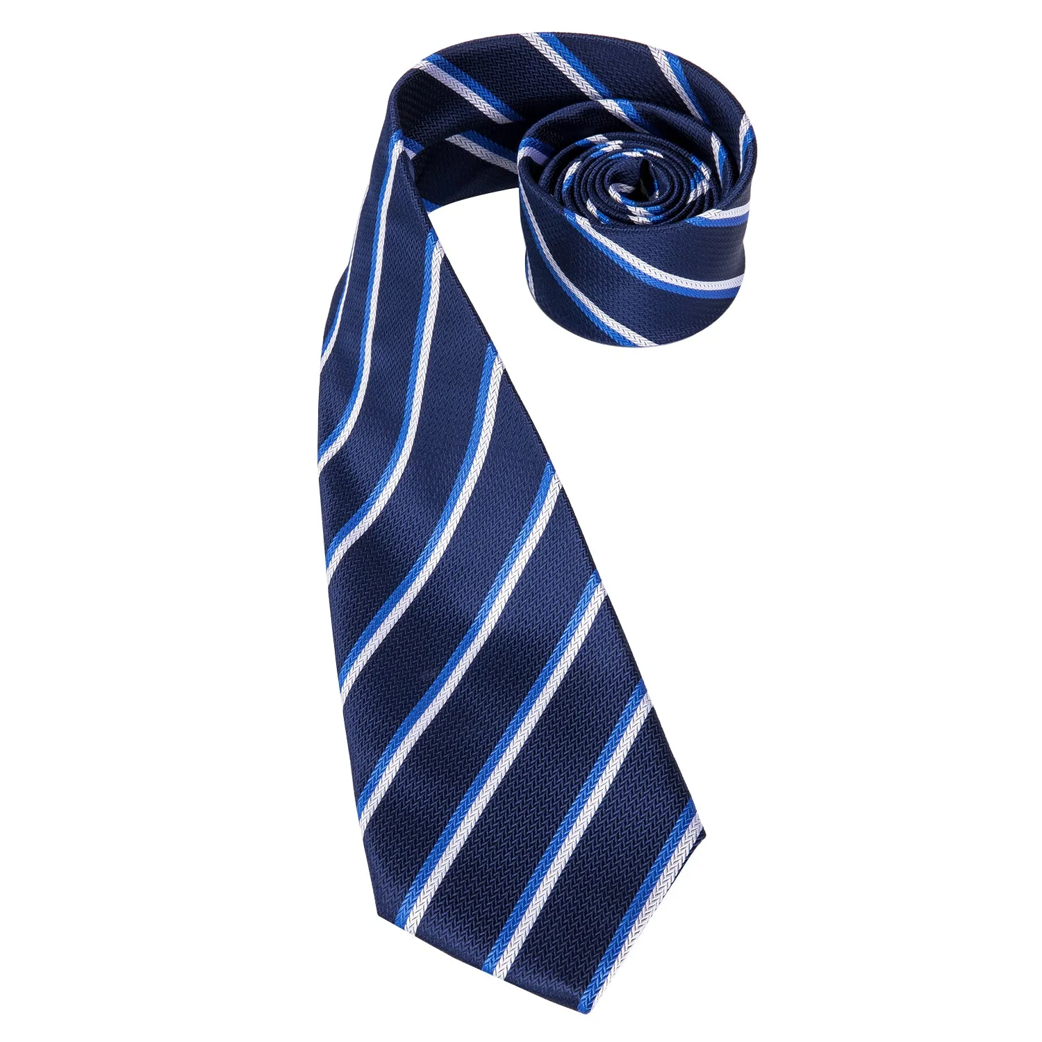 Hi-Tie Striped Necktie Royal Blue Necktie Pocket Square Cufflinks Set