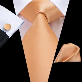 Hi-Tie Unique Wedding Orange Solid Necktie Pocket Square Cufflinks Set