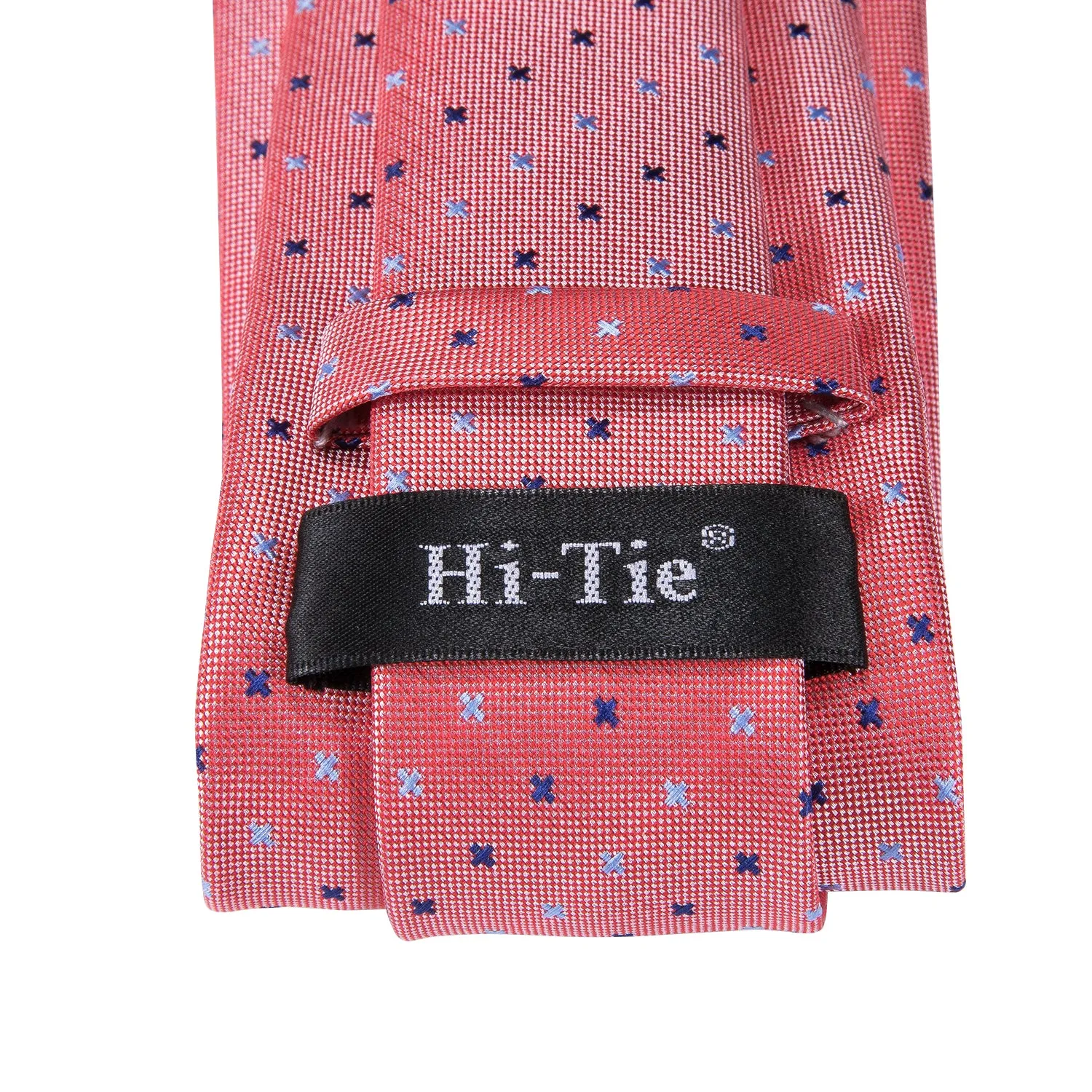 Hi-Tie Watermelon Red Polka Dot Men's Tie Pocket Square Cufflinks Set