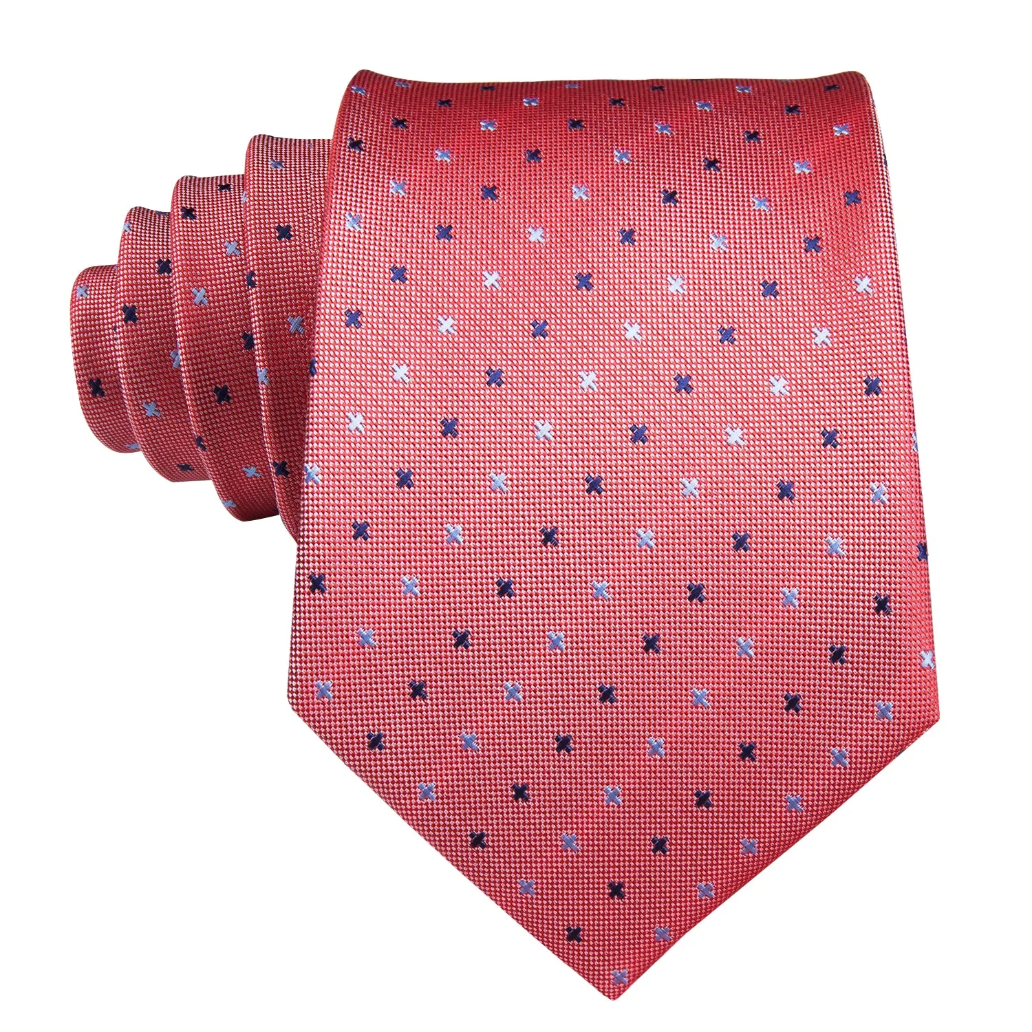 Hi-Tie Watermelon Red Polka Dot Men's Tie Pocket Square Cufflinks Set