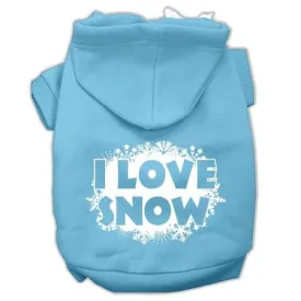 I Love Snow Screenprint Pet Hoodies Baby Blue Size L (14)