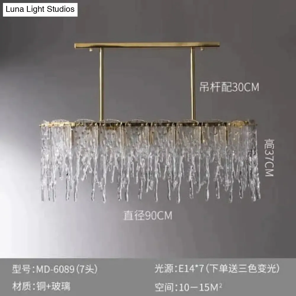 Icicle Nordic All copper modern luxury crystal rectangular chandelier