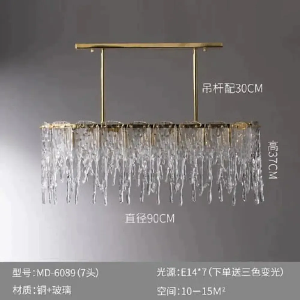 Icicle Nordic All copper modern luxury crystal rectangular chandelier