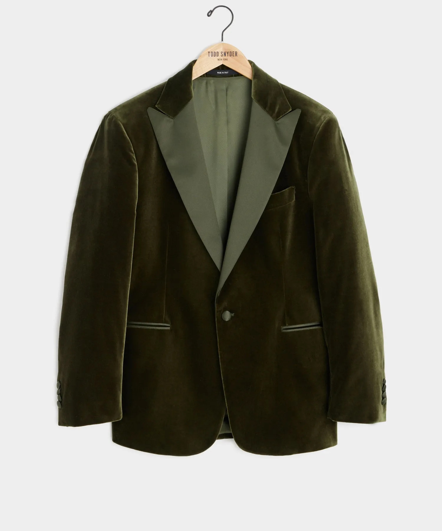 Italian Velvet Peak Lapel Tuxedo Jacket in Olive