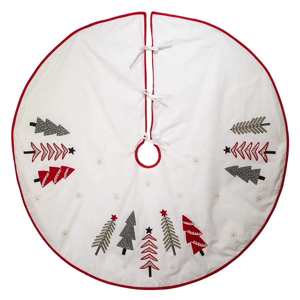 Kurt Adler 50-Inch Ivory, Green and Red Tree Embroidered Tree Skirt