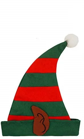 Ladies Christmas Miss Santa Helper Elf Hat with Ears & Red Green Scarf - Xmas Fancy Dress