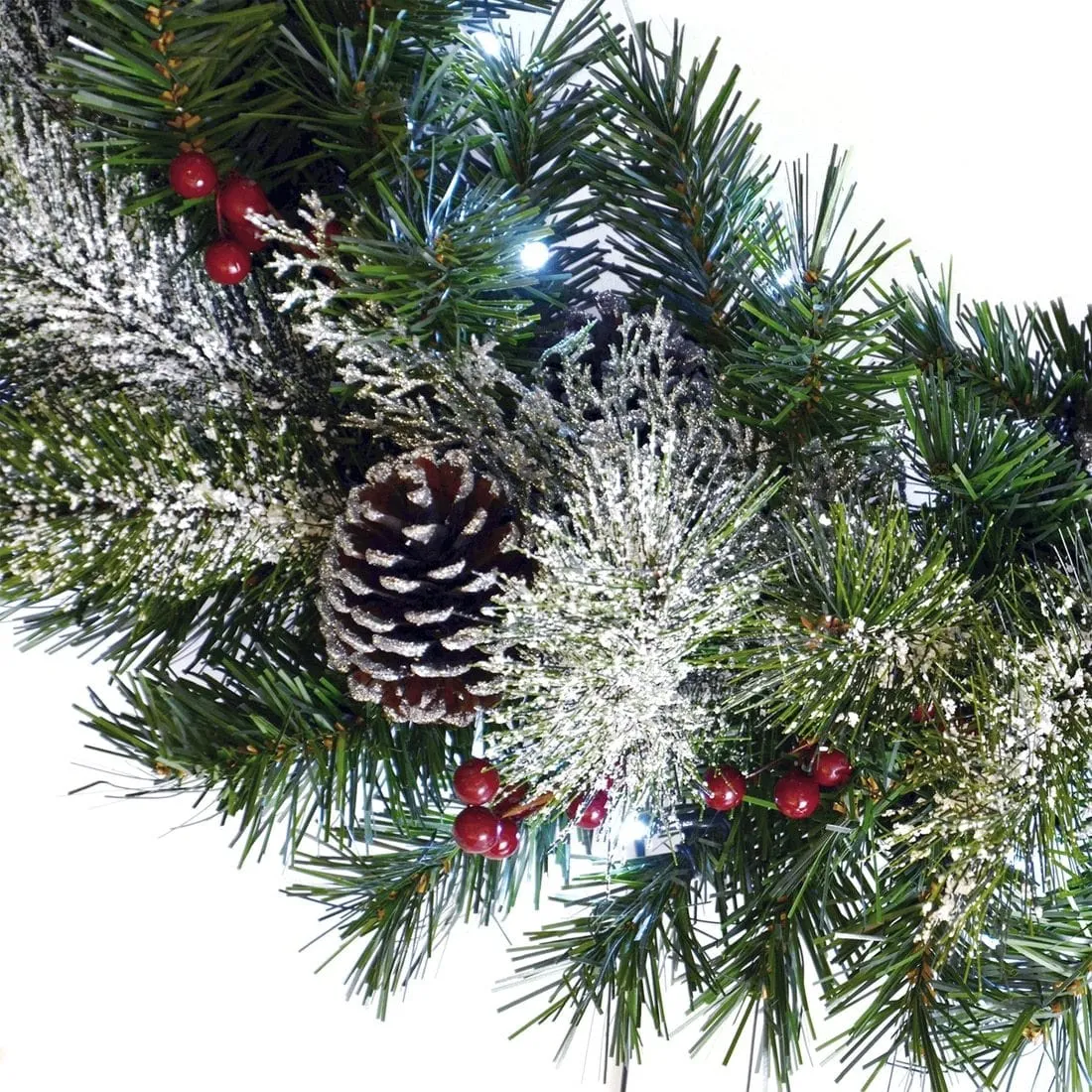 LED Snow Frosted Christmas Wreath With Berries & Pine Cones