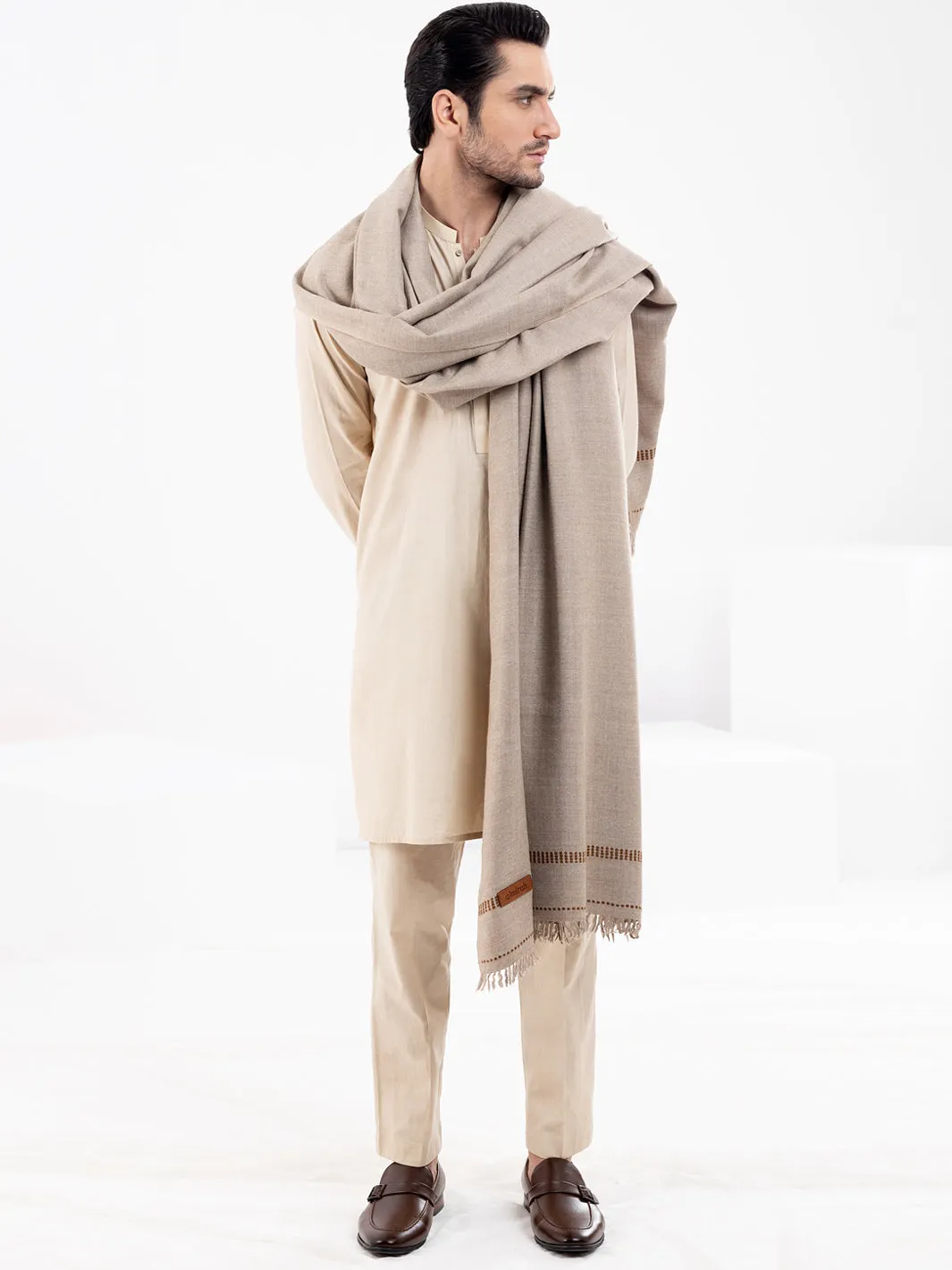 Light Brown Woolen Shawl For Men - AL-SH-010