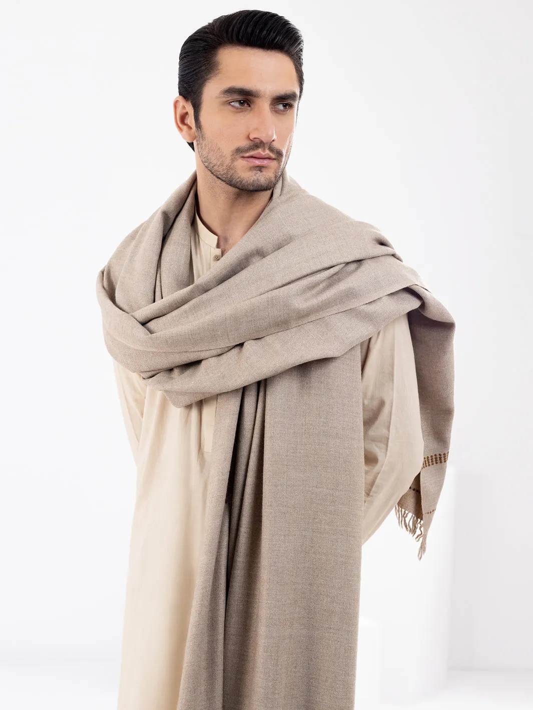 Light Brown Woolen Shawl For Men - AL-SH-010