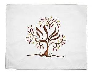 Luxurious Embroidered Challah Cover - Tree of Life Earthtones