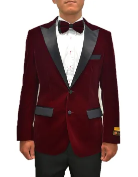 Mens Classic Velvet Tuxedo Dinner Jacket in Burgundy