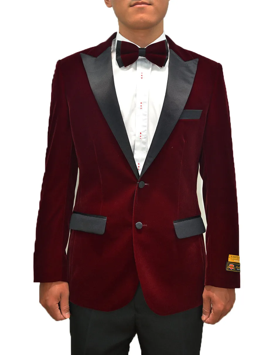 Mens Classic Velvet Tuxedo Dinner Jacket in Burgundy