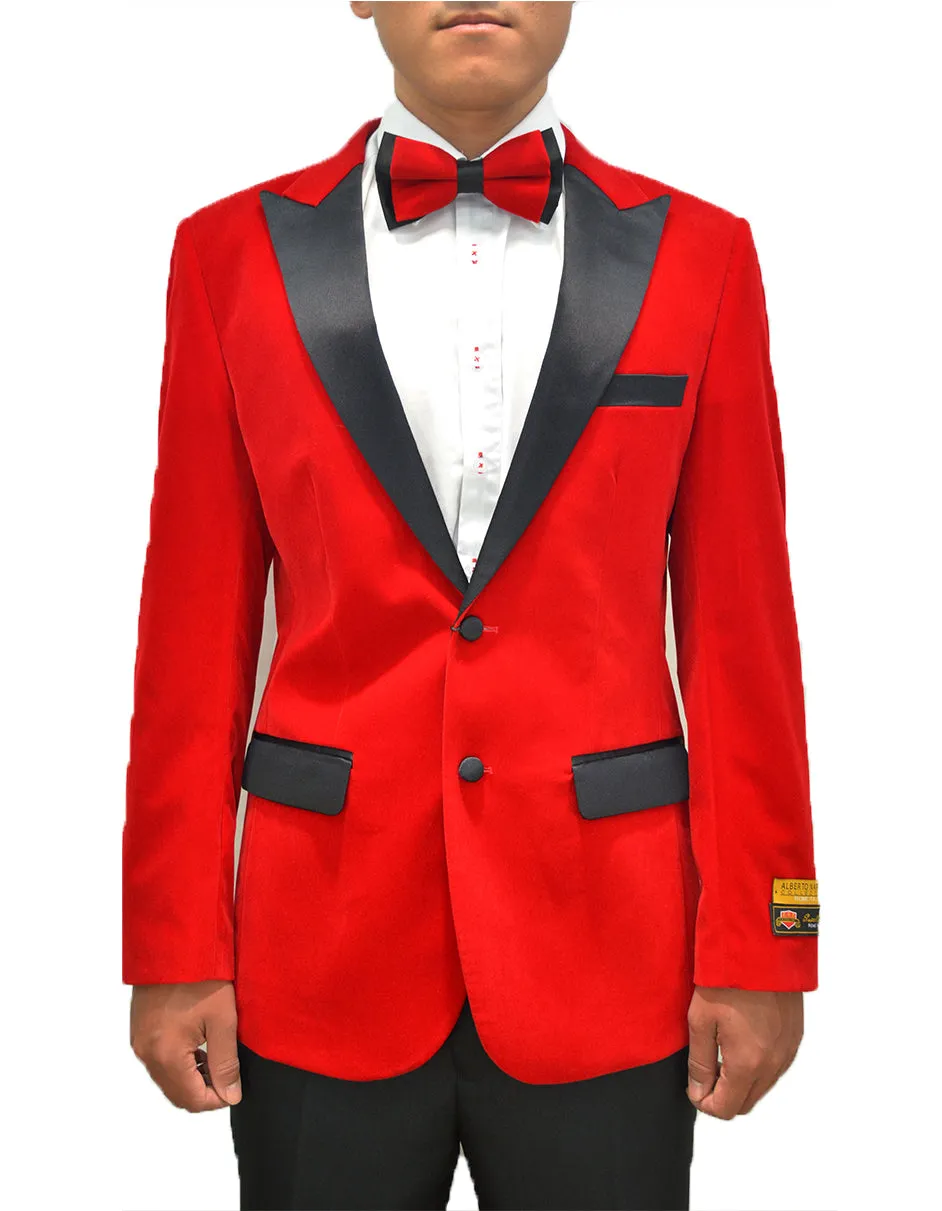 Mens Classic Velvet Tuxedo Dinner Jacket in Red