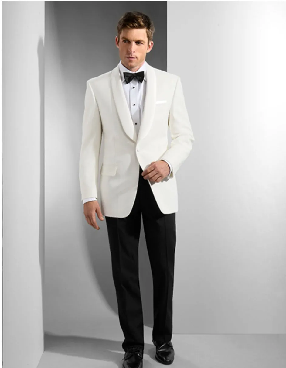 Mens Designer Cream Tuxedo & Black Traditional Shawl Dinner Jacket