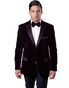 Mens Peak Lapel Velvet Tuxedo Jacket in Burgundy