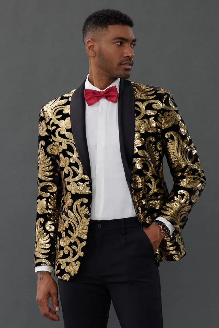 Men's Sequins Tuxedo Two Buttons Jacket Velvet Shawl Lapel Suit Jackets Blazer for Dinner, Prom, Party