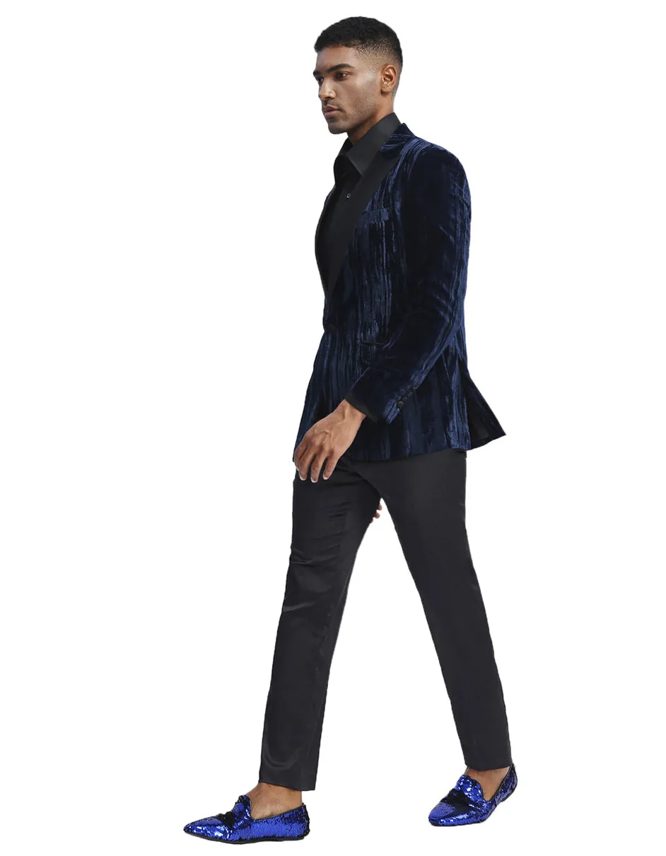 Mens Velvet Smoking Jacket in Navy | Prom