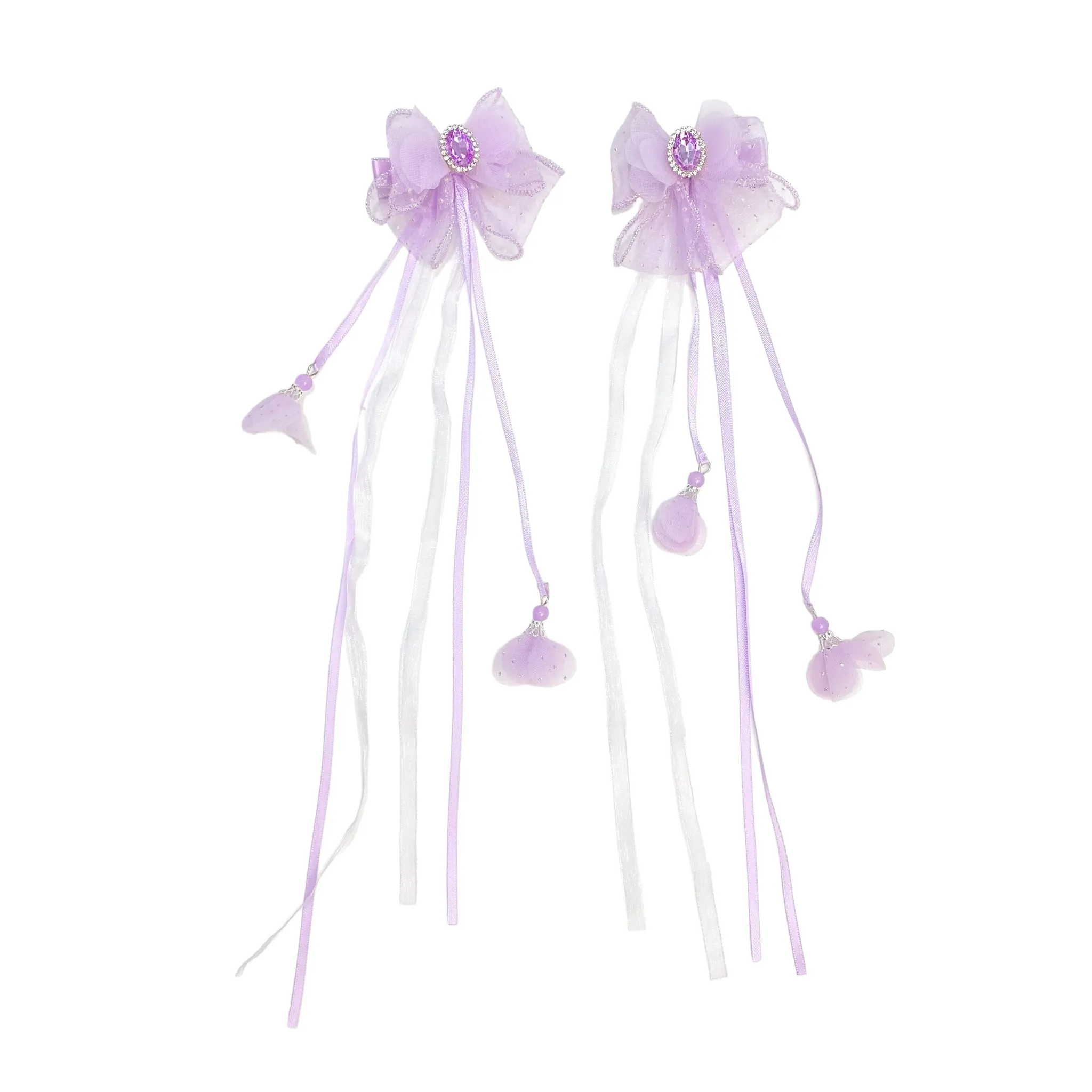 Mesh Bow Hair Clip (Set) - Purple