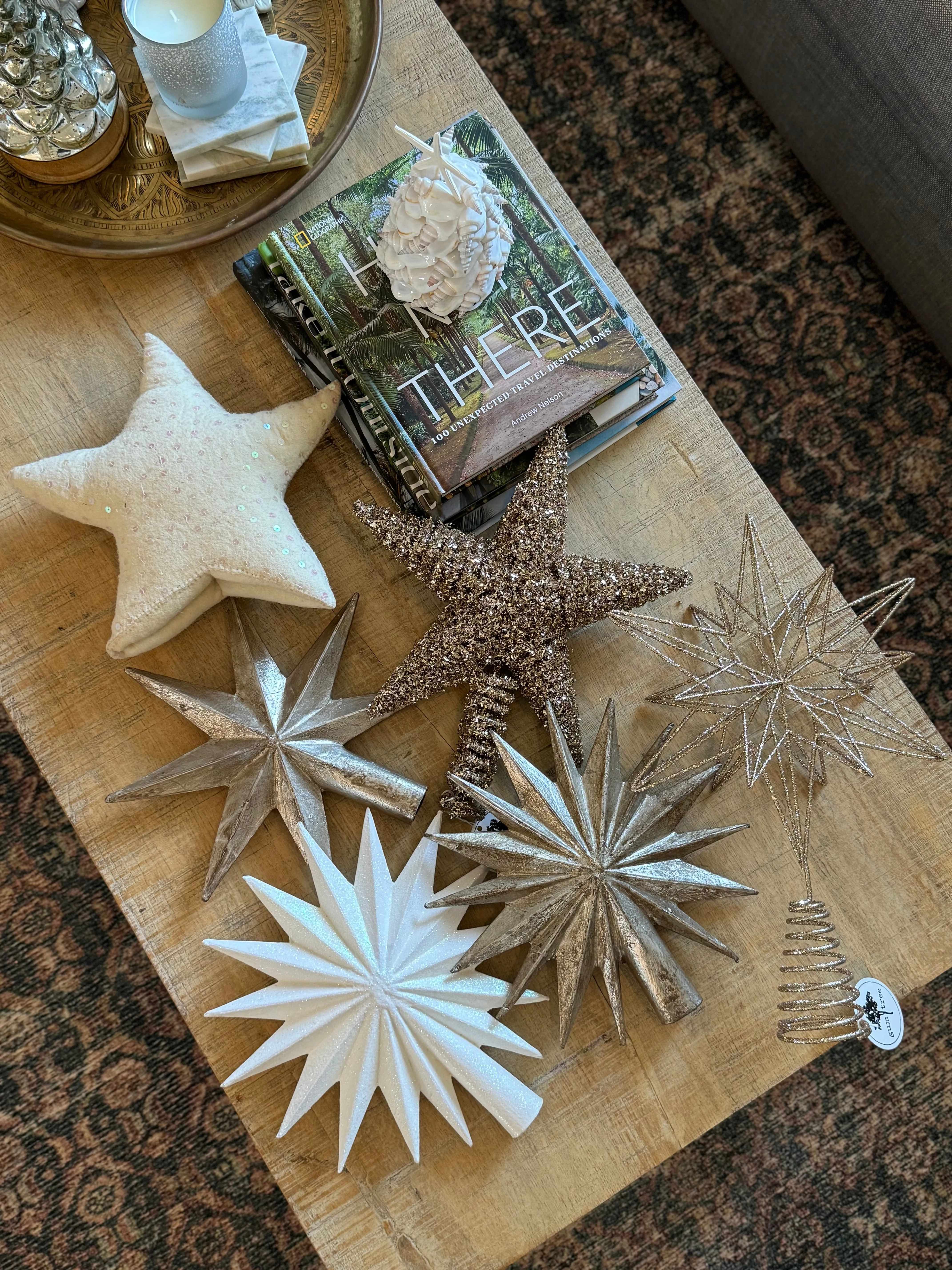 Metal and Mica Star Tree Topper, Champagne Finish