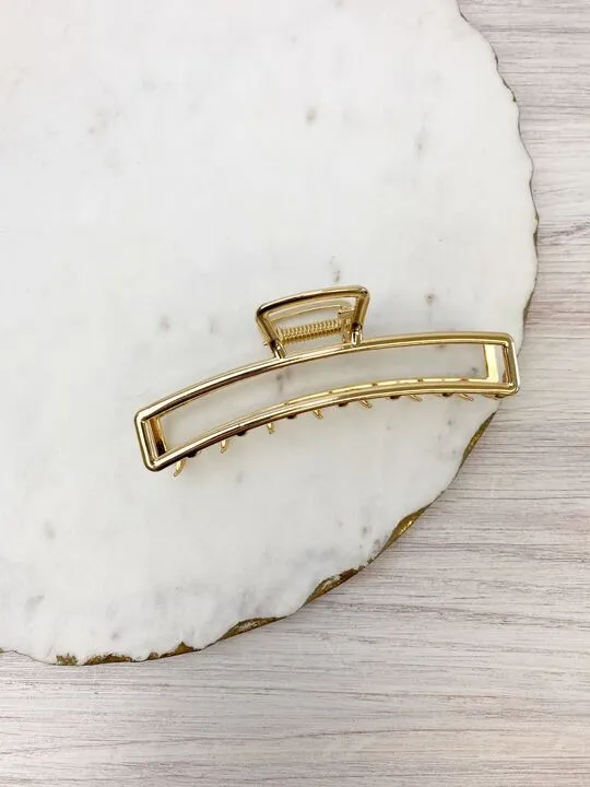 Metal Rectangle Open Claw Hair Clip - Shiny Gold