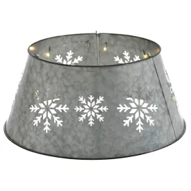 Metal Tin Silver Christmas Tree Skirt Light Up Snowflake