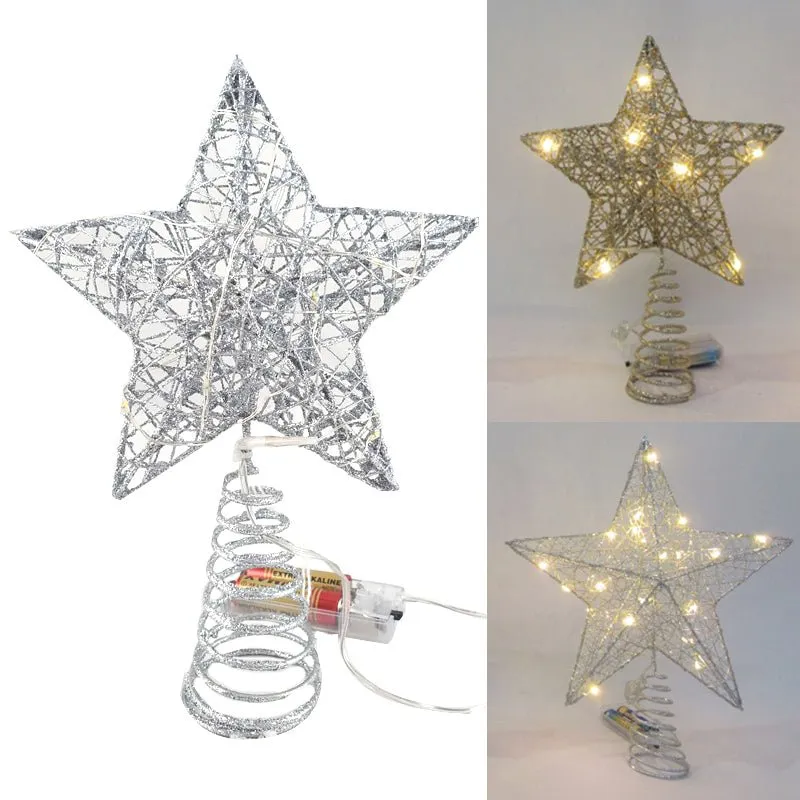 Metal Wire Glitter Light Up Star Tree Topper with 20 LED lights