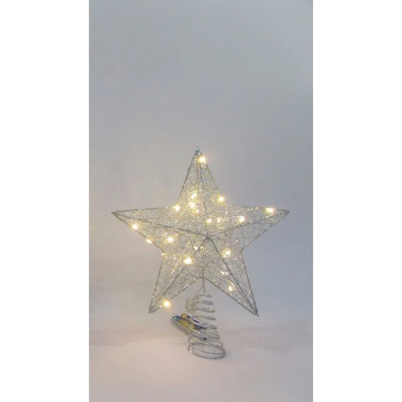 Metal Wire Glitter Light Up Star Tree Topper with 20 LED lights