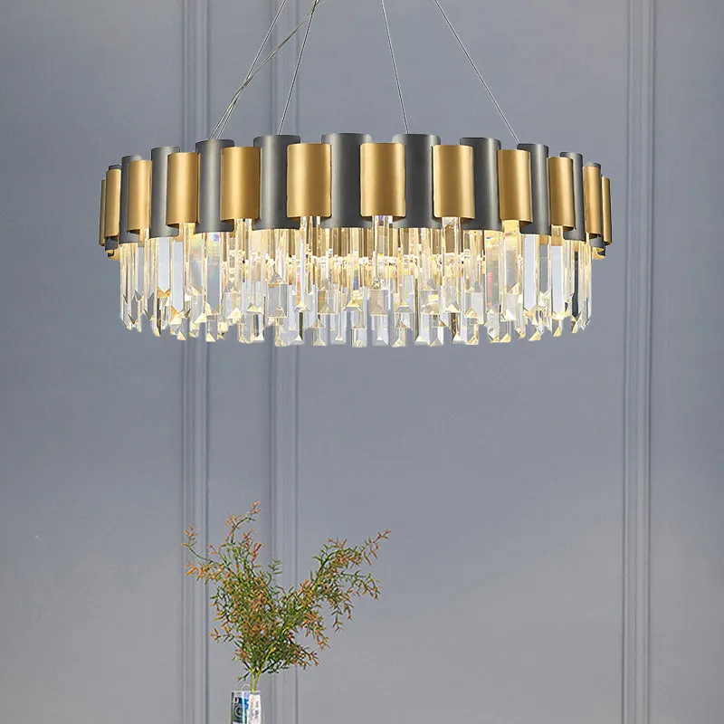 Modern Tiered Icicle Pendant Lamp - 8/12-Light Golden Chandelier - Clear Crystal