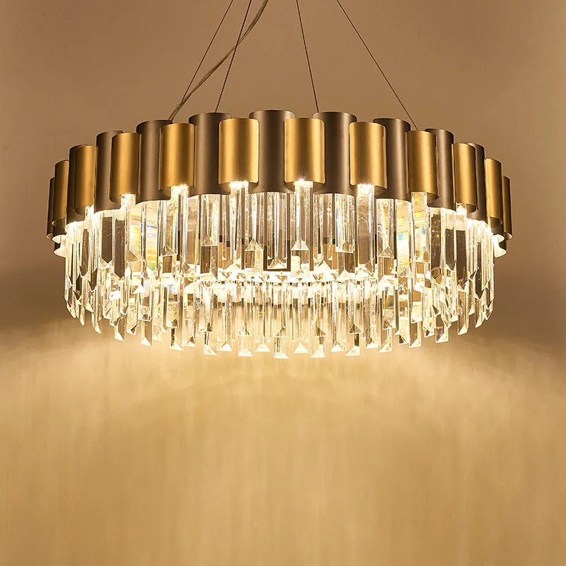 Modern Tiered Icicle Pendant Lamp - 8/12-Light Golden Chandelier - Clear Crystal