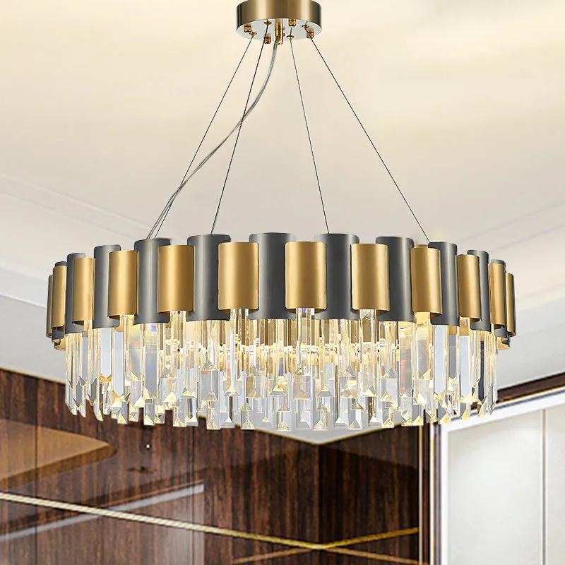 Modern Tiered Icicle Pendant Lamp - 8/12-Light Golden Chandelier - Clear Crystal